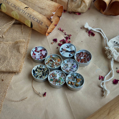 Crystal & Herb Tealight Candle Set – Set of 8