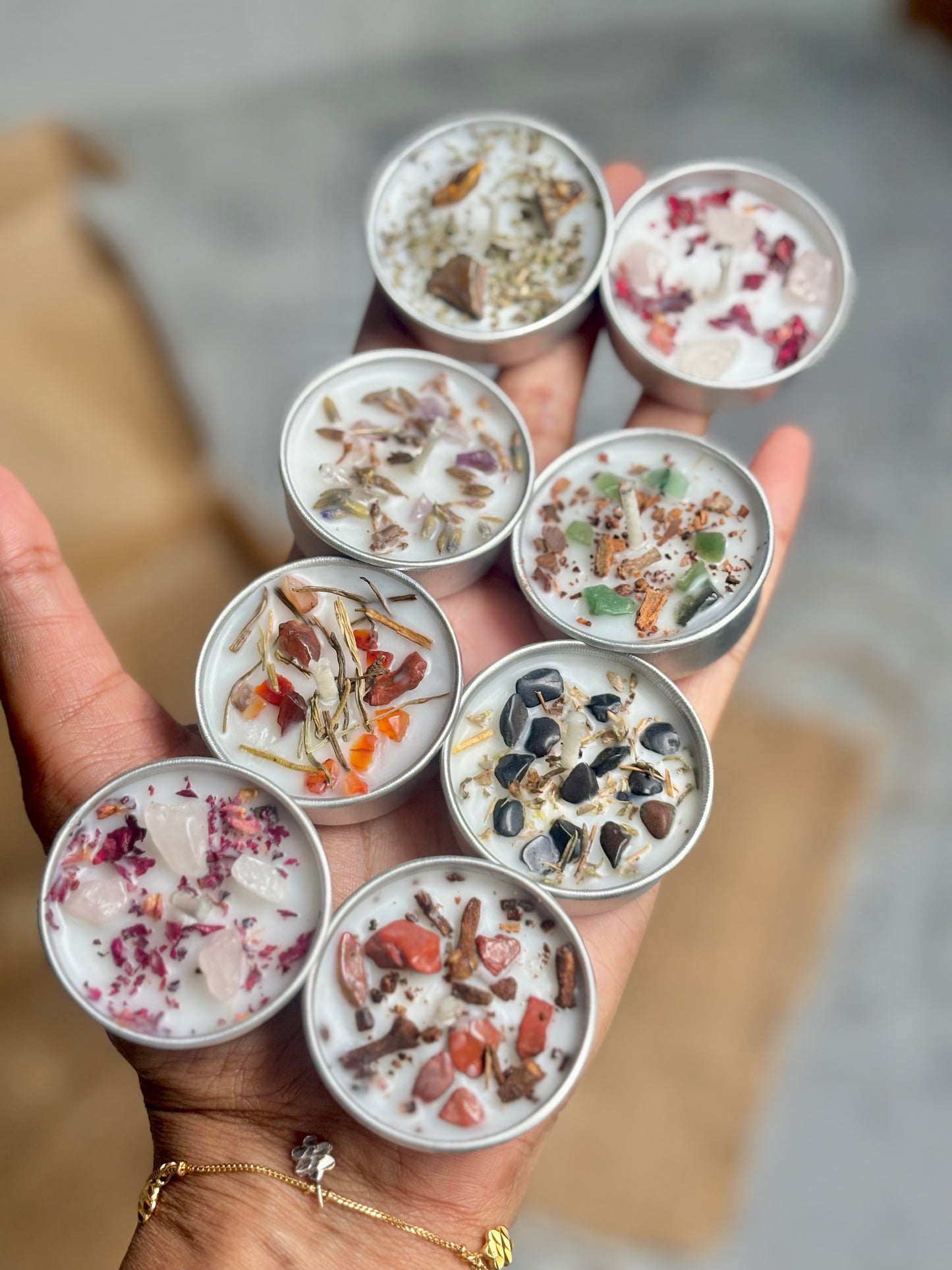 Crystal & Herb Tealight Candle Set – Set of 8