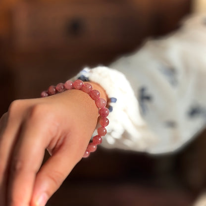 Strawberry Quartz Bead Bracelet - 8mm | Helps with Feeling of Stress, Depression & worry