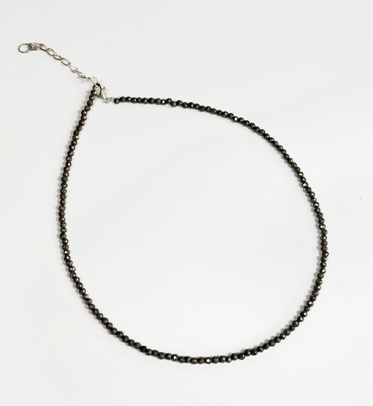 Natural Pyrite 4mm Faceted Bead Necklace