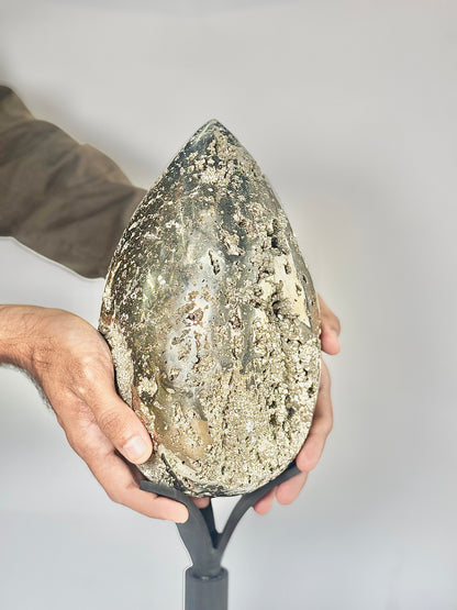 Extra Large Peruvian Pyrite Druzy Egg Carving 10.7 Kg – Abundance & Prosperity