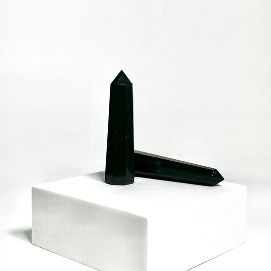 Black Tourmaline 8-Facet Mini Towers – Protection & Grounding Crystals