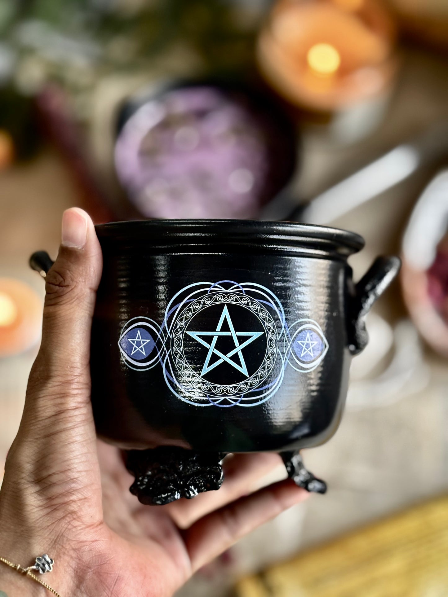 Cleansing & Purification Pentacle Print Cauldron Candle