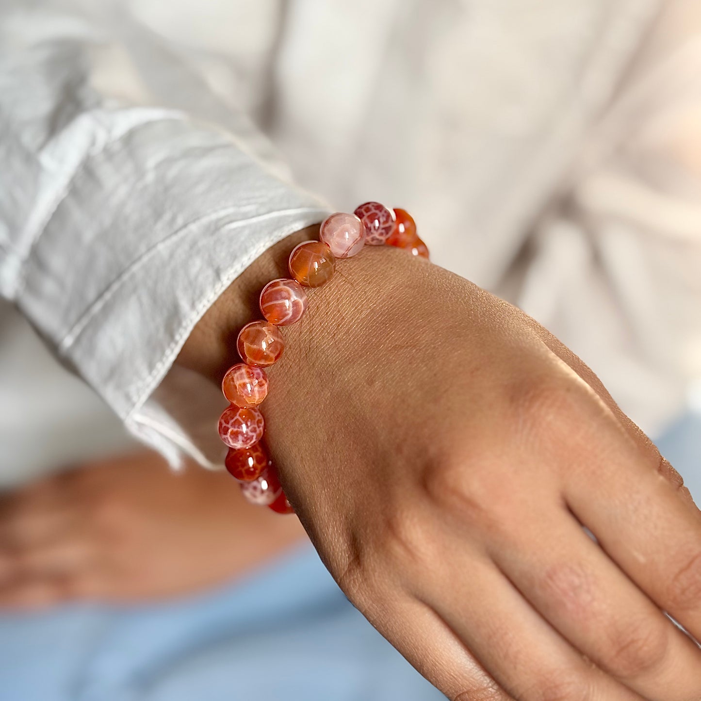 Superior Quality Fire Agate Bead Bracelet - 10mm | Helps in overcoming Artistic Block & encourages Self-confidence