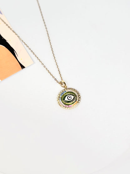 Rainbow Evil Eye Pendant Necklace