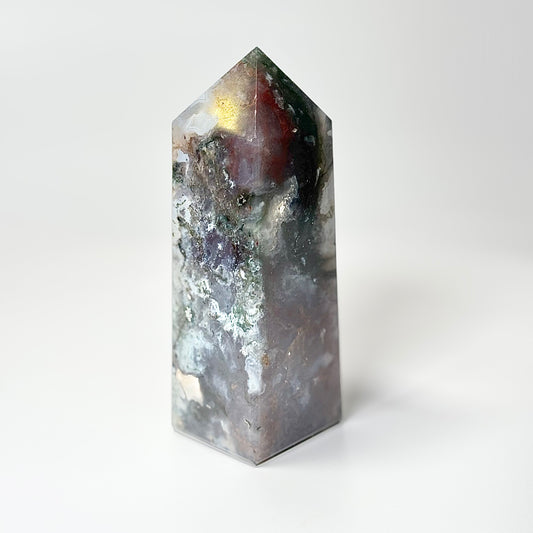 Four Facet Moss Agate Tower – 530g - Nature-Inspired Calm & Grounded Beauty