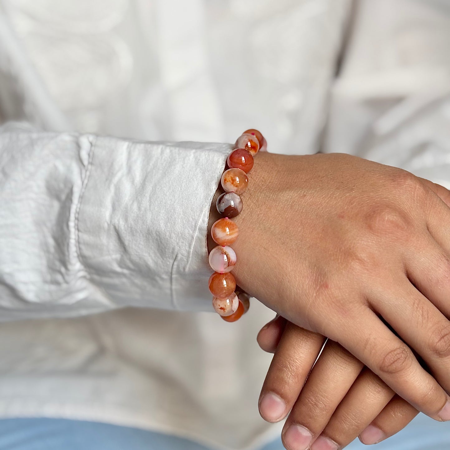 Flower Carnelian Bead Bracelet - 10mm | Boosts Motivation & Growth