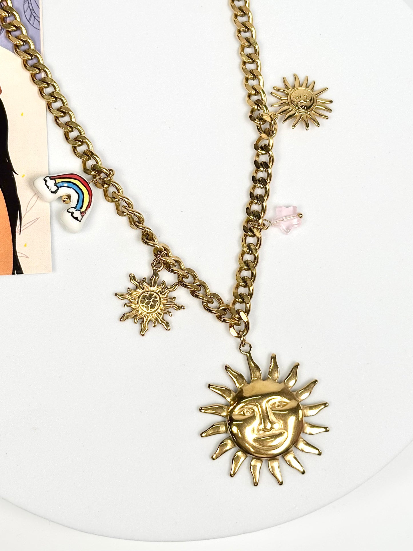 Celestial Sun Charm Statement Necklace