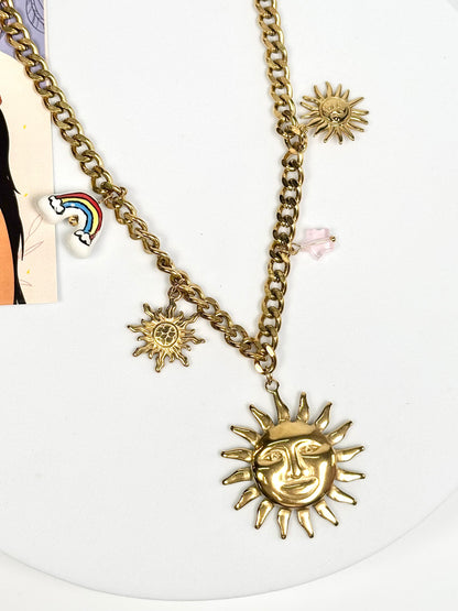 Celestial Sun Charm Statement Necklace
