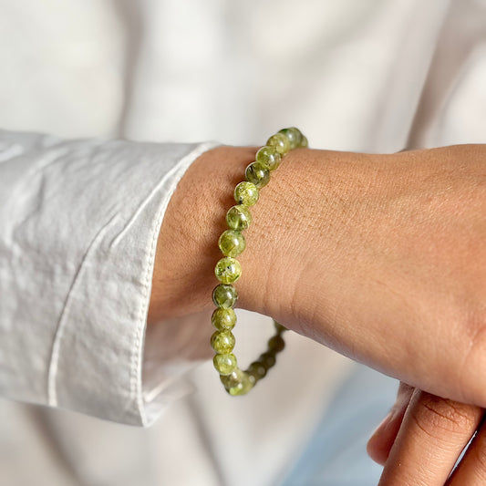 Natural Peridot Bead Bracelet- 6mm | Stoen of Divine Protection, Encourages Prosperity & Abundance