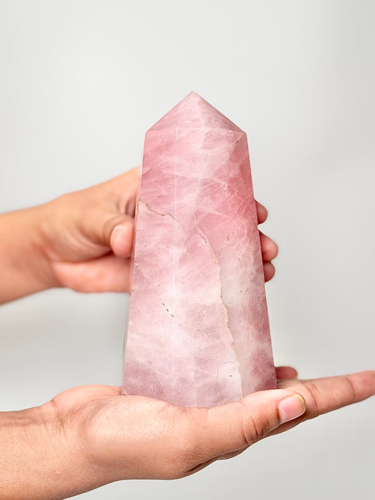 Eight Facet Rose Quartz Tower – 850g - Elegance, Warmth & Gentle Charm