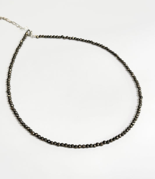 Natural Pyrite 4mm Faceted Bead Necklace