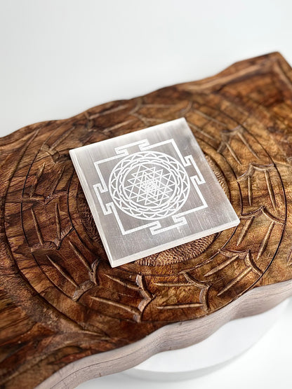 Shree Yantra Square Selenite Plate
