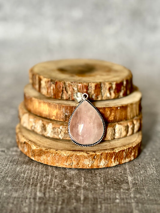 Rose Quartz Oxidised Pendant – Love & Gentle Energy
