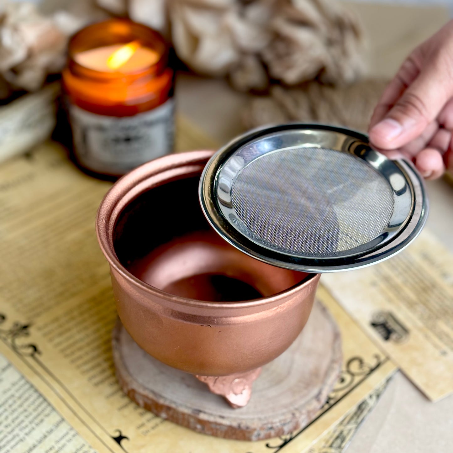 Iron Incense Holder with Rose Gold Finish