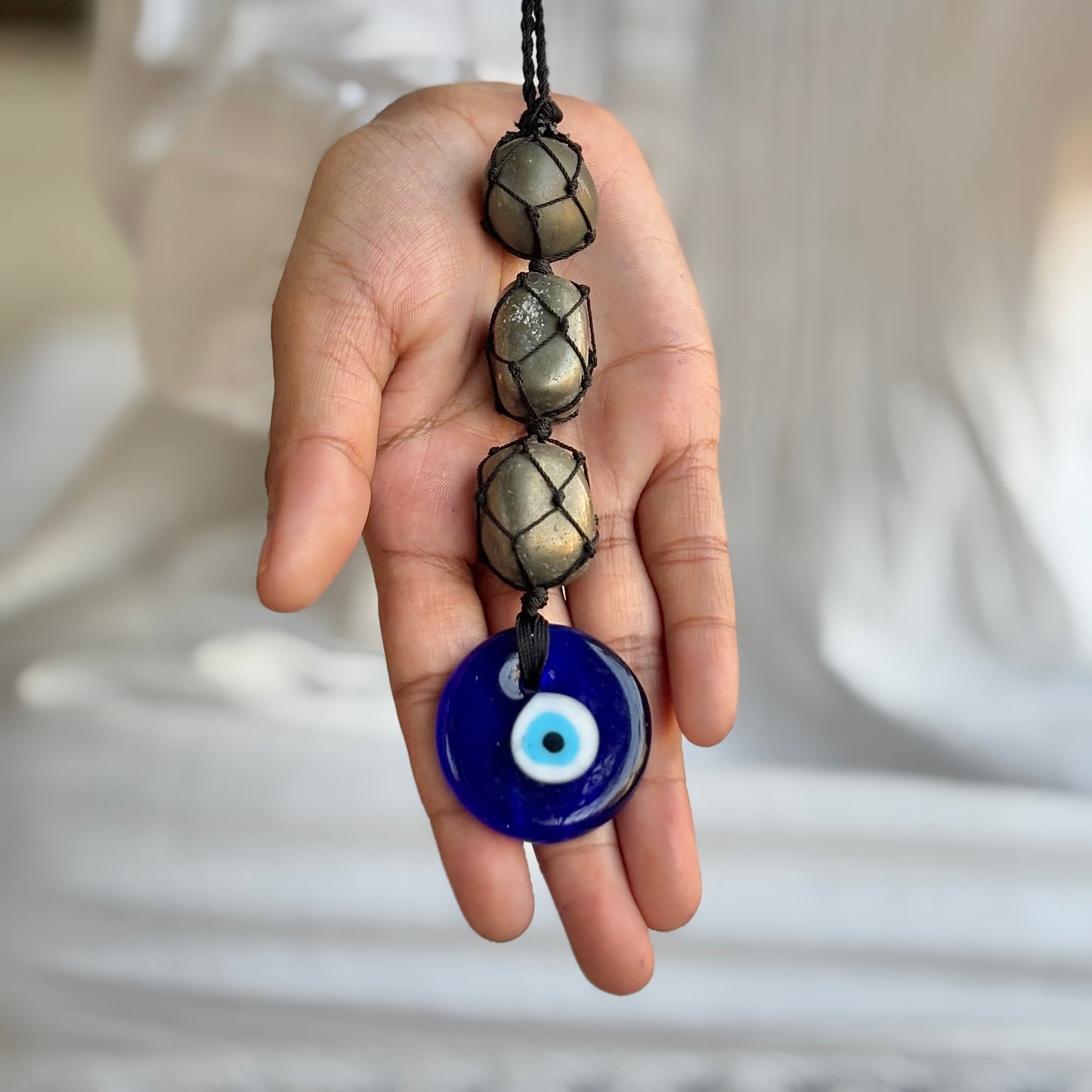 Pyrite with Evil Eye Door Hanging | Hanger | Dangler | Stone for financial abundance