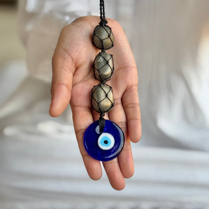 Pyrite with Evil Eye Door Hanging | Hanger | Dangler | Stone for financial abundance