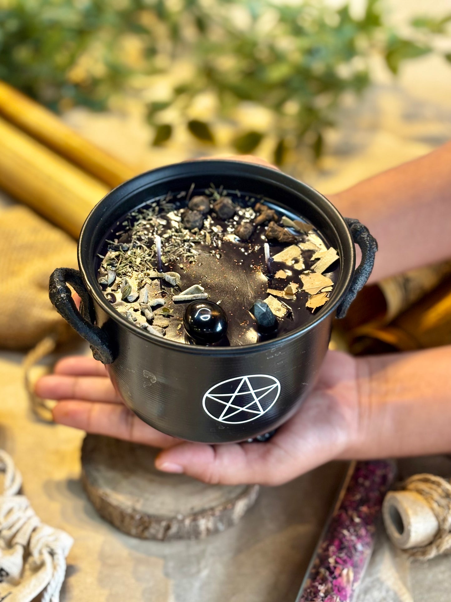 Protection Cauldron Candle with Pentacle Print