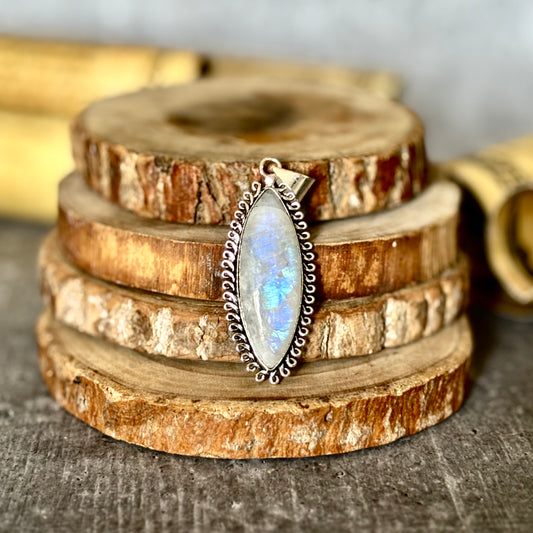 Rainbow moonstone Pendant with Black Cord | Cultivates Compassion & empathy