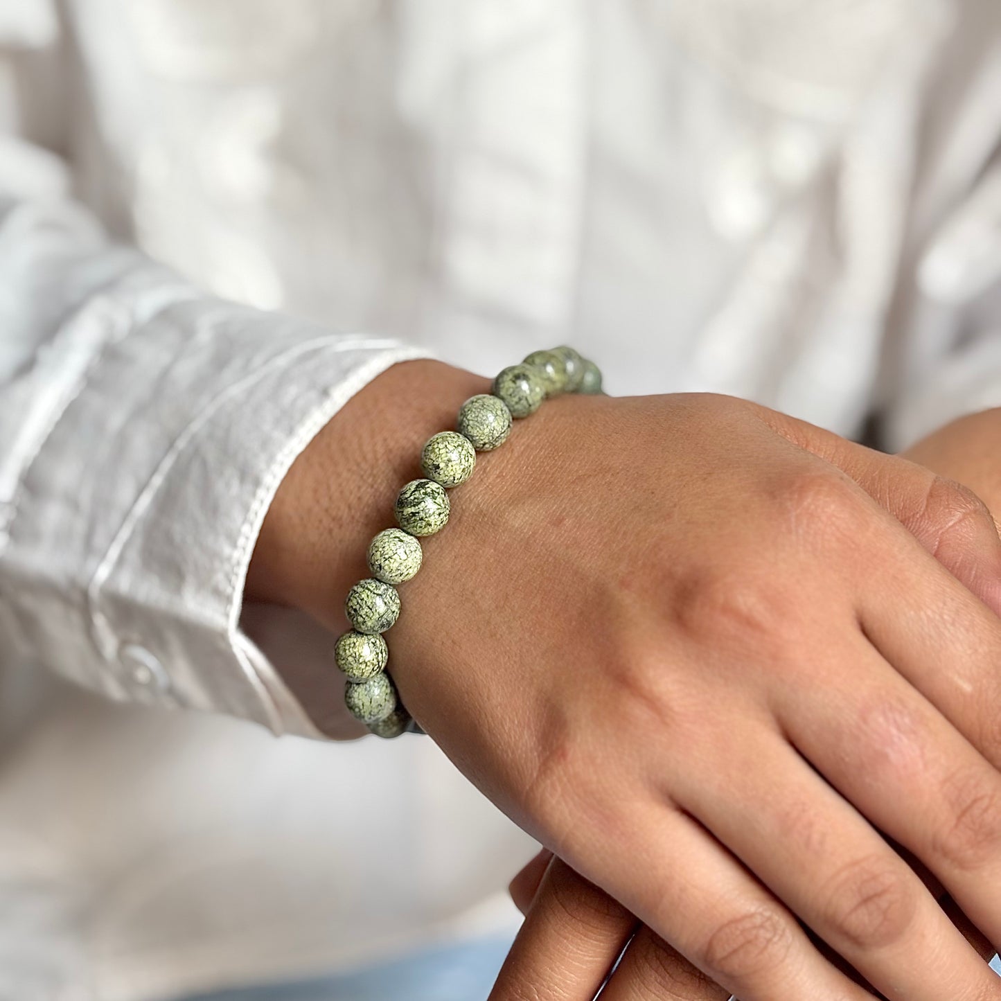 Green Spot Jasper Bead Bracelet - 8mm | Encourage Sense of Harmony & Peace