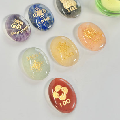 Seven Chakra Oval Worry Stone Set – Crystal Palm Stones for Balance & Energy Alignment
