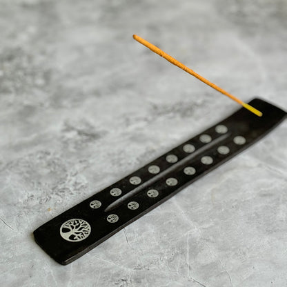 Black wooden Incense Stick Holder with the print of Tree of Life