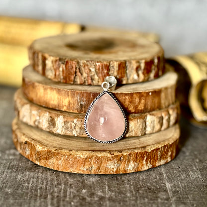 Rose Quartz Oxidised Pendant – Love & Gentle Energy