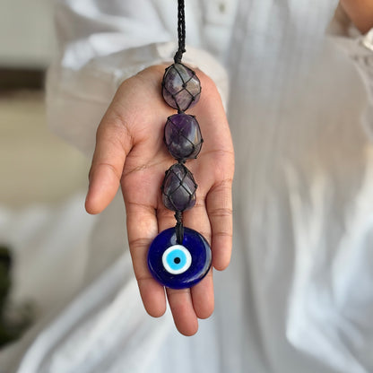 Amethyst with Evil Eye Door Hanging | Hanger | Dangler - Helps activating Third Eye & Psychic abilities