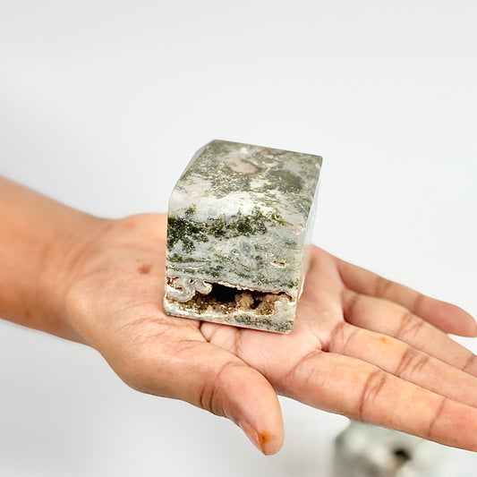 Moss agate with Cluster Cube - Wealth & Business Growth