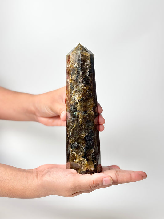 Eight Facet Labradorite Tower – 654g - Elegance, Depth & Reflective Beauty