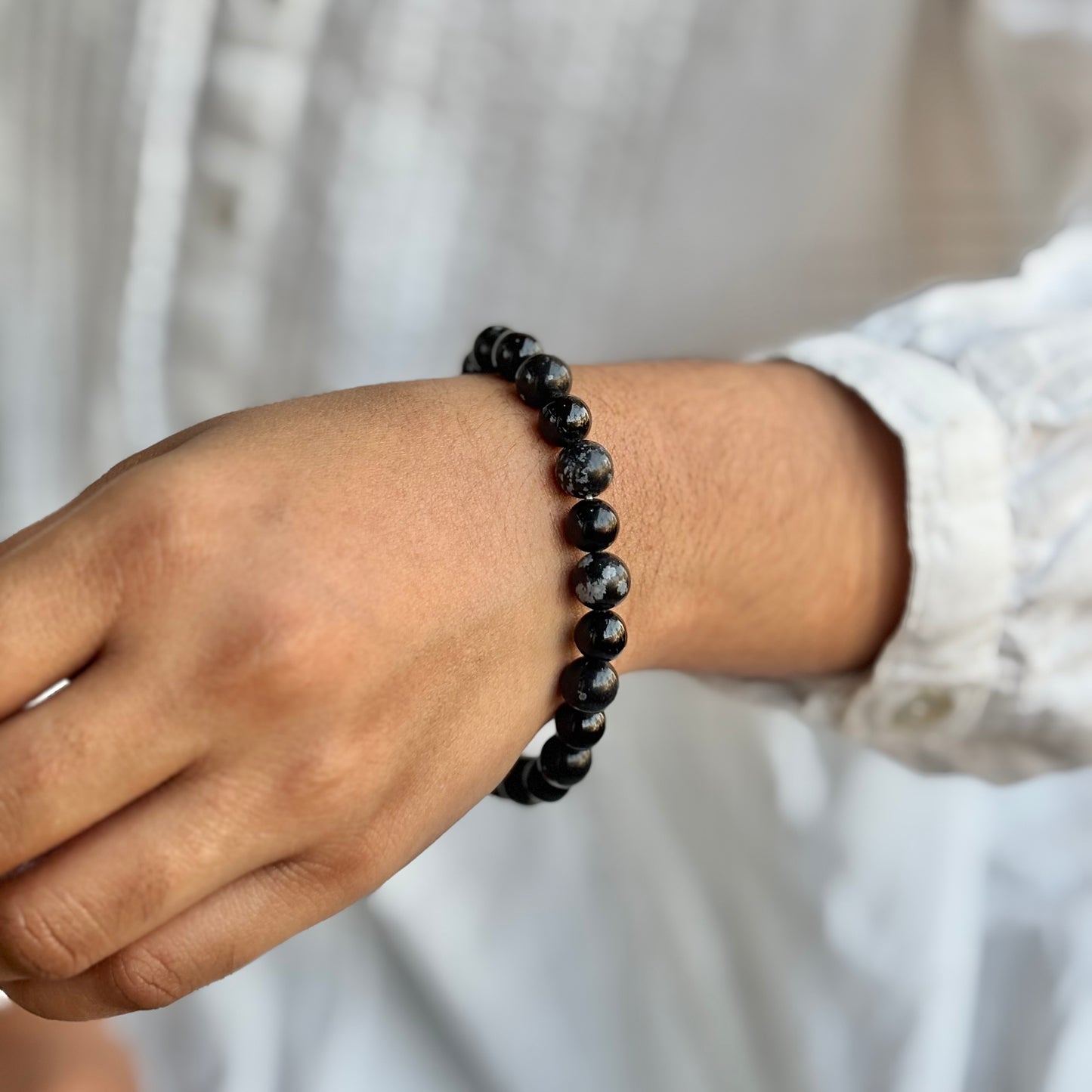 Bracelet associated with Protection & Grounding | Black Tourmaline + Snowflake Obsidian