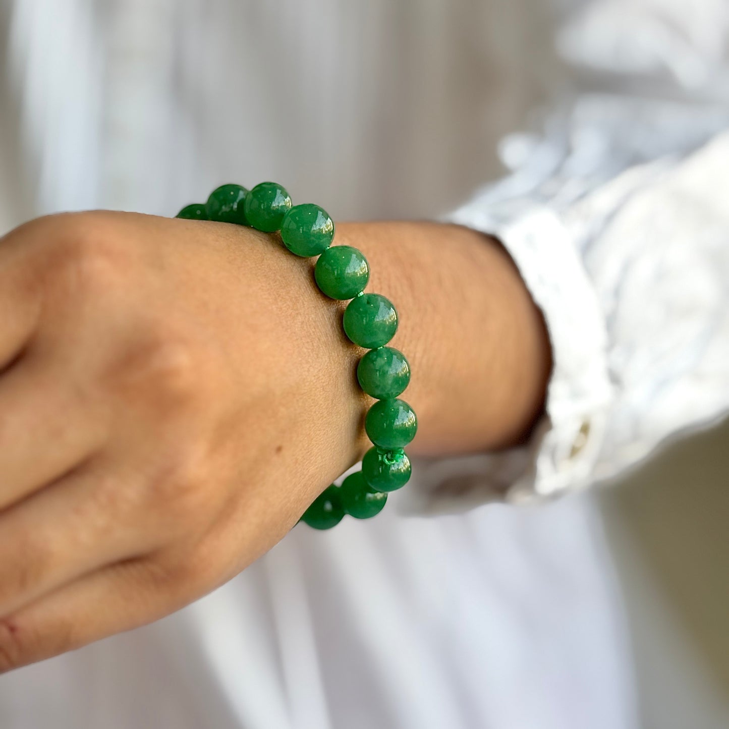 Indian Green Jade Bead Bracelet - 10mm | Luck & Finances