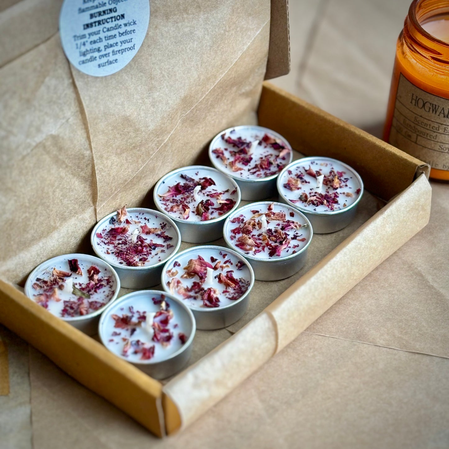 Rose Petal Infused Soy Wax Tealight Candles – Unscented