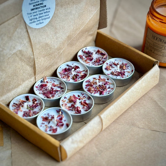 Rose Petal Infused Soy Wax Tealight Candles – Unscented