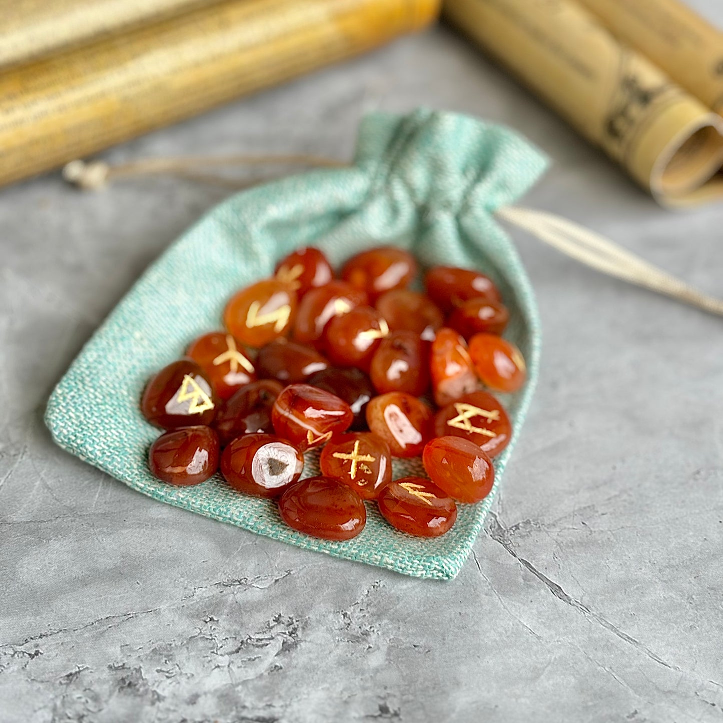 Orange Carnelian Rune Set with Instruction | Creativity & Vitality