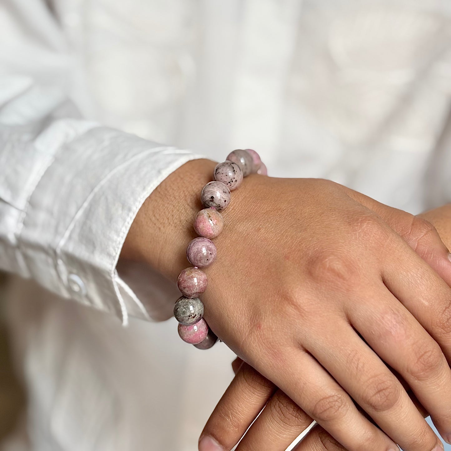 Rhodonite with Inclusion of Su Fluorite Bead Bracelet - 12mm | Attracts love in general, Inspire Clarity & Focus