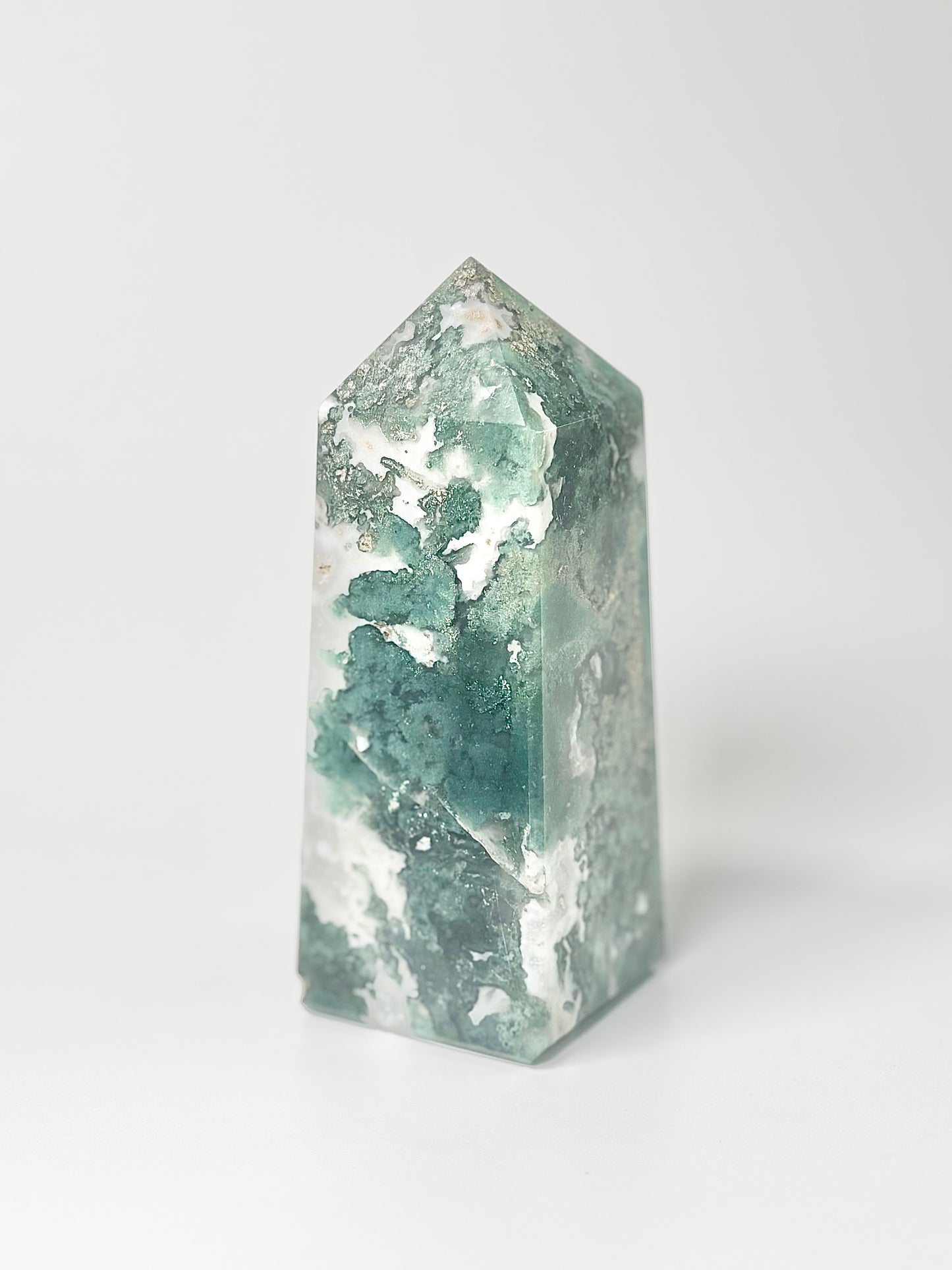 Four Facet Moss Agate Tower – 600g - Nature-Inspired Calm & Grounded Beauty