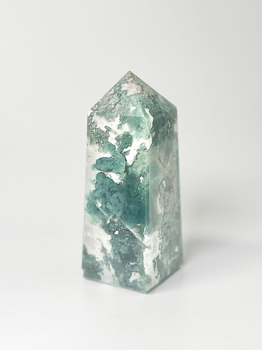 Four Facet Moss Agate Tower – 600g - Nature-Inspired Calm & Grounded Beauty
