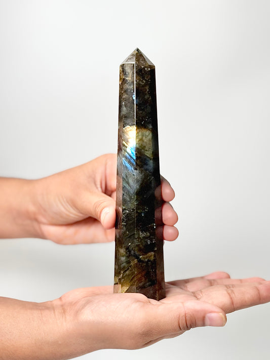 Eight Facet Labradorite Tower – 266g - Elegance, Depth & Reflective Beauty