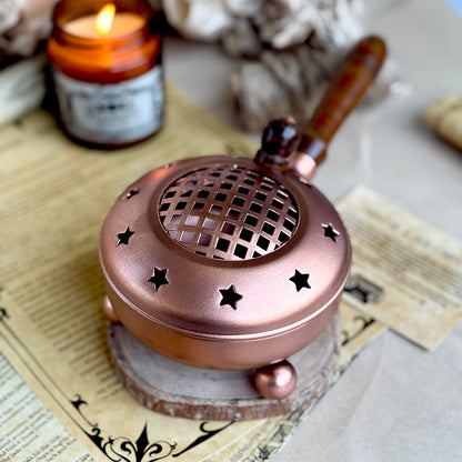 Star Crafted Iron Incense Burner with Rose Gold finish & Wooden Handle