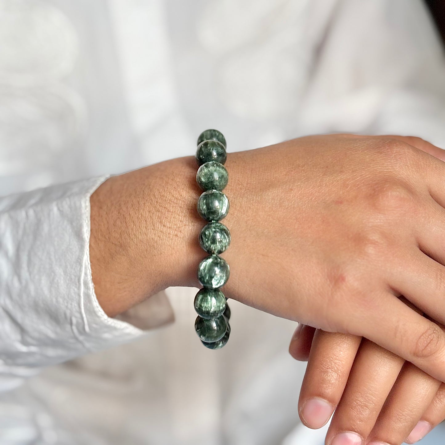 Seraphinite Bead Bracelet- 12mm | Stone of Angels, Enhance Connection with Higher Realm