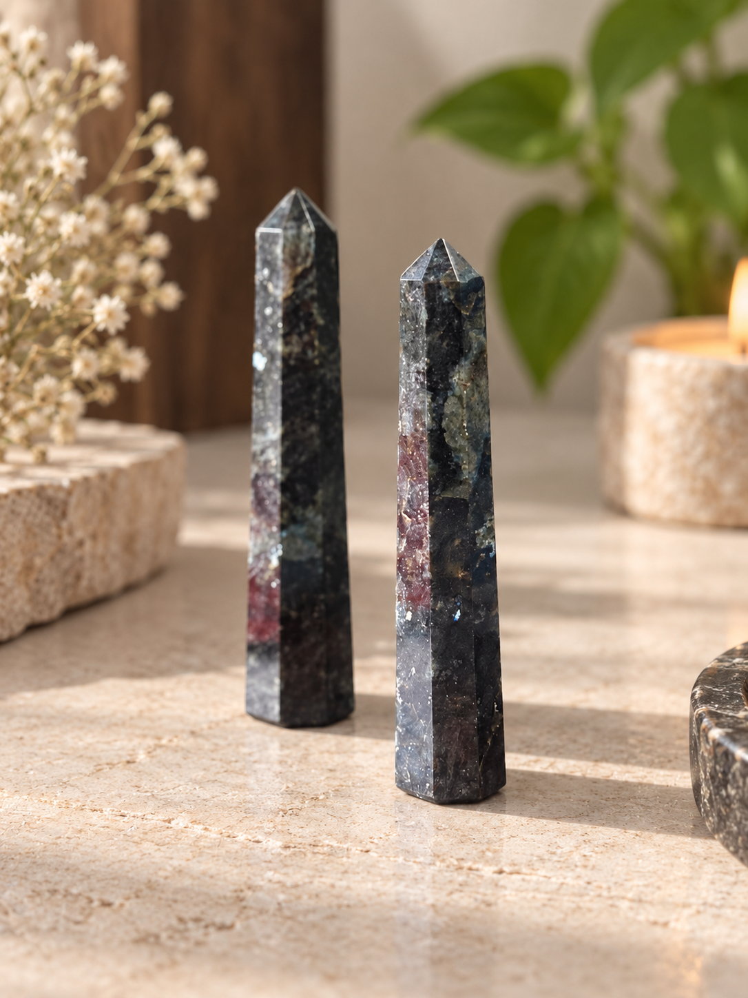 Natural Larvikite Crystal Tower