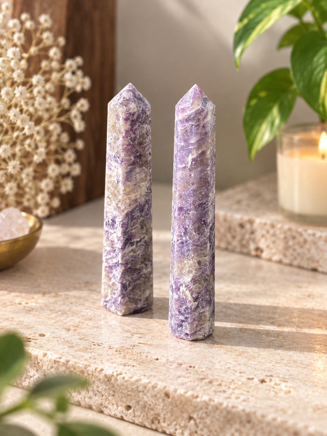 Natural Lepidolite Crystal Tower
