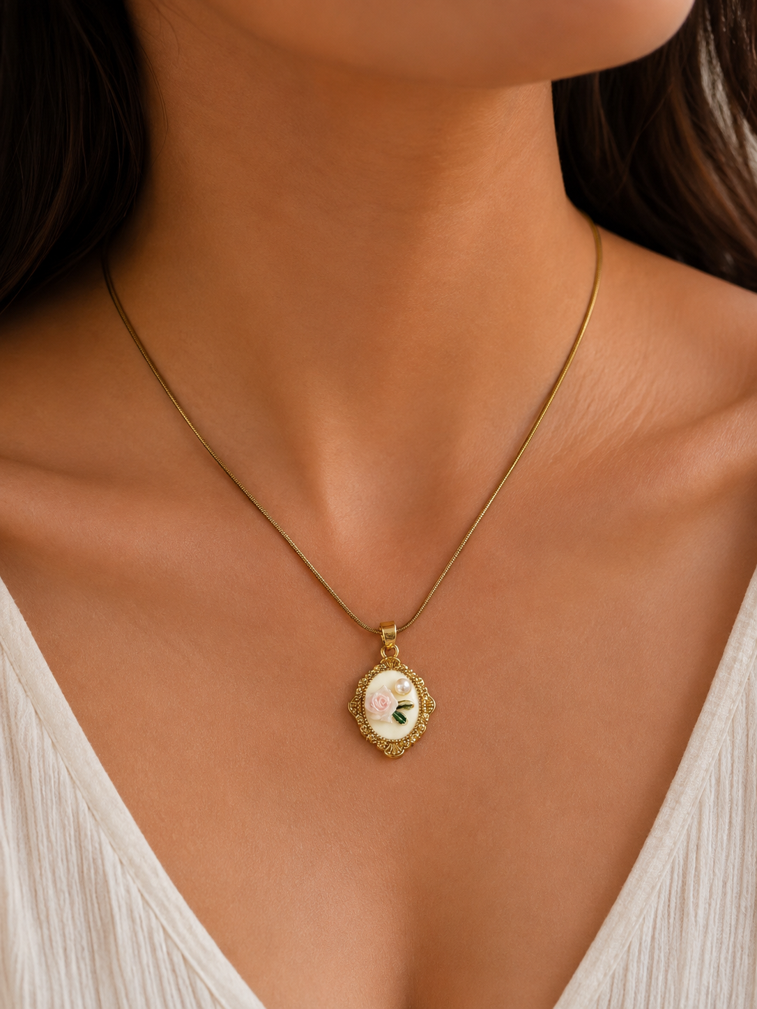 Vintage Floral Pendant Necklace | Gold-Plated Stainless Steel | The Lilith Store