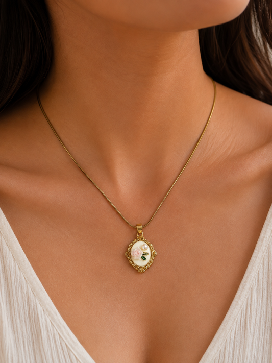 Vintage Floral Pendant Necklace | Gold-Plated Stainless Steel | The Lilith Store