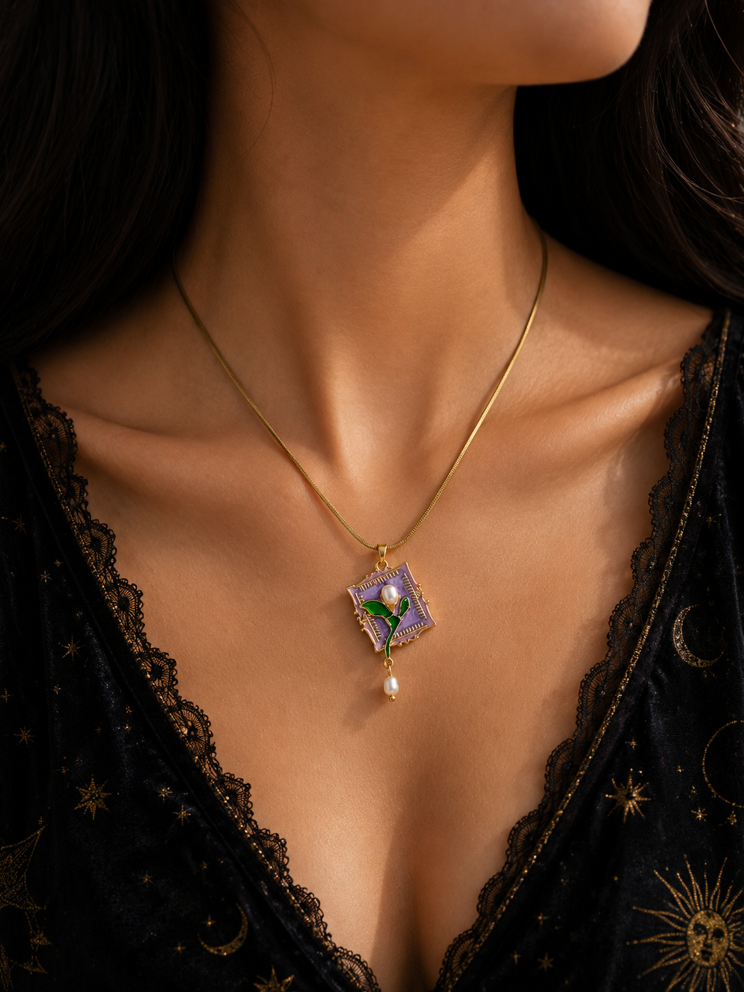 Botanical Pearl Pendant Necklace | Gold-Plated Stainless Steel | The Lilith Store