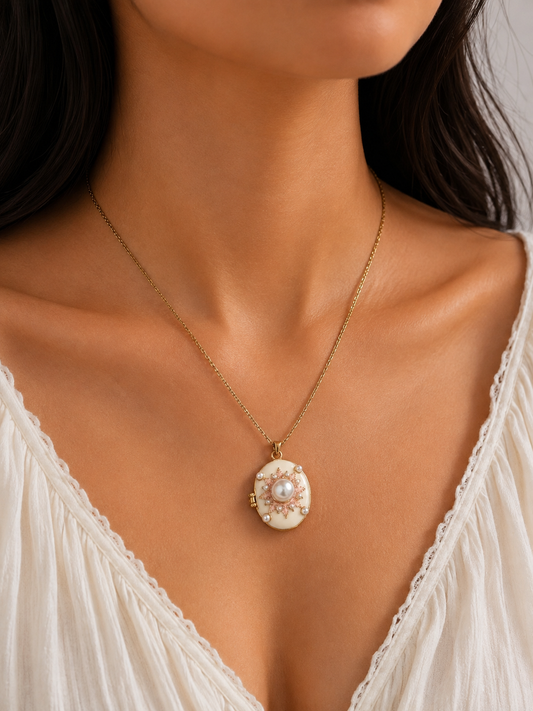Vintage Pearl Locket Necklace | Gold-Plated Stainless Steel | The Lilith Store