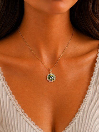 Rainbow Evil Eye Pendant Necklace