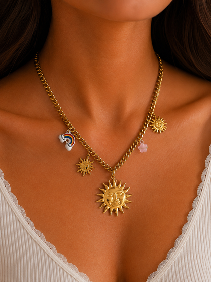 Celestial Sun Charm Statement Necklace