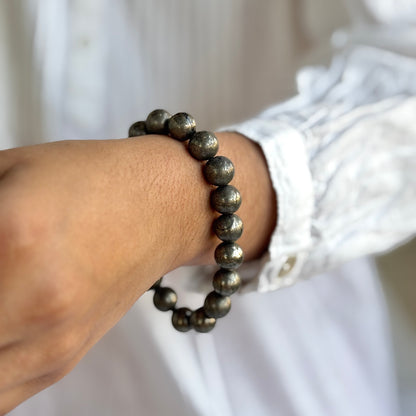 Pyrite Bead Bracelet - 10mm | Prosperity & Abundance | Stone for financial abundance